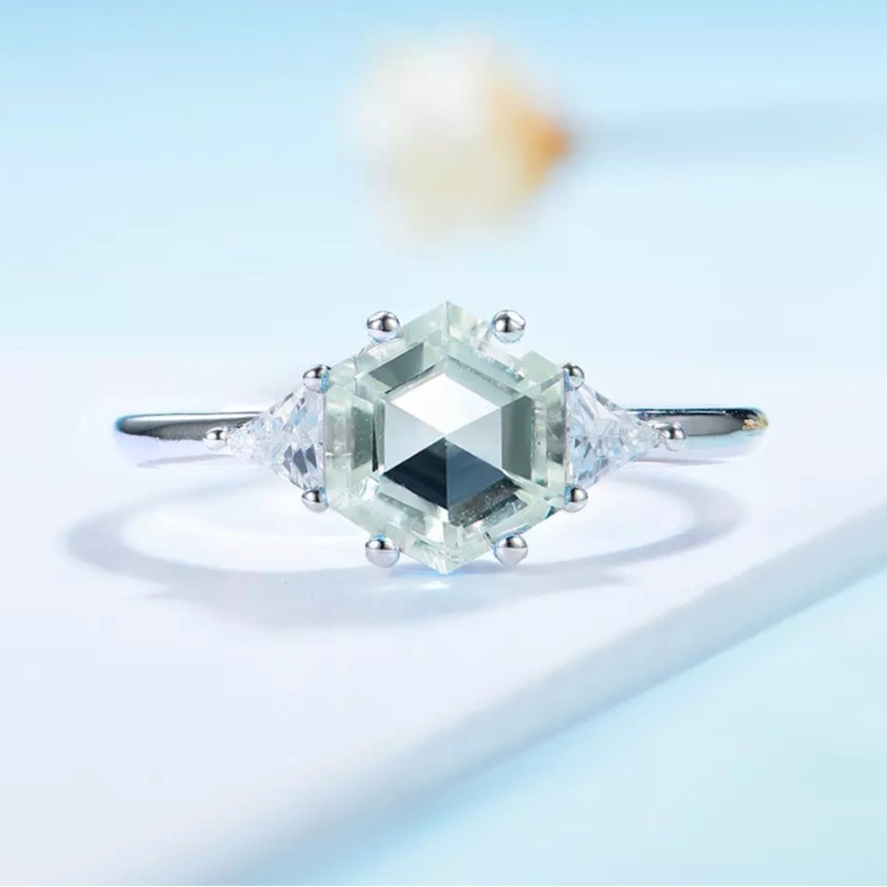 Prasiolite White Gold Over Ring S925 Sz 7 & 8